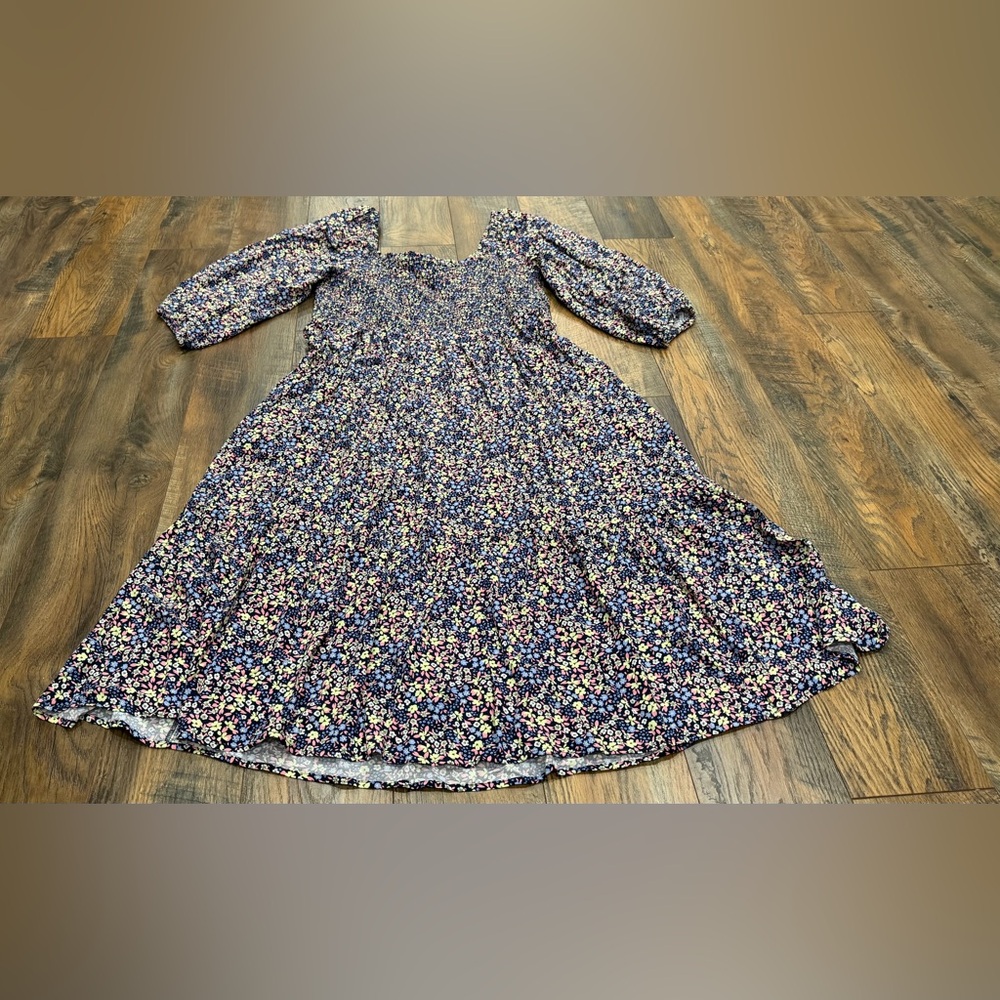 Gap Women’s Floral Midi Dress, Size XXL, Blue Multicolor, Smocked Top, NEW - Picture 8 of 8